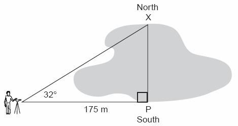 Math A Regents Exam Questions at Random Page 14 10. A surveyor needs to determine the distance across the pond shown in the accompanying diagram.