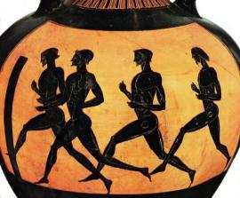 Ancient Olympic Events (Running) Running Events: Stadion (Stade): 200 meters Double Stadion: 400 meters Distance Race: 1,344 to 4,608 meters Events were performed