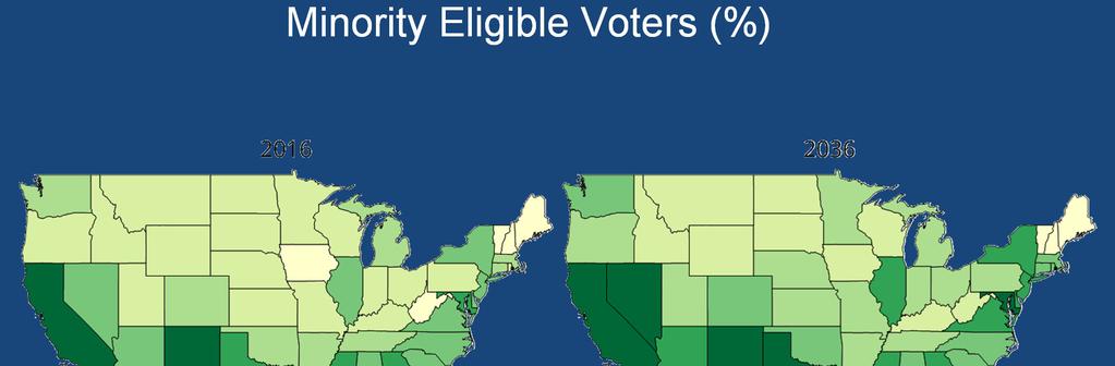 Minority Eligible Voters (%) 2016 2036
