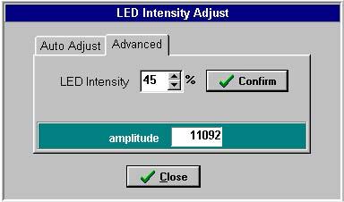 OxyMini Software 23 Advanced: Click the Advanced button to change the LED current manually. Values between 10 and 100 % are possible.