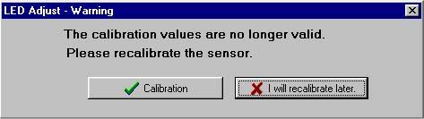 A warning window points you to re-calibrate the oxygen microsensor. Please note: By increasing the light intensity you increase the amplitude of the oxygen microsensor.