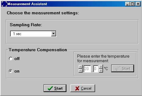 click the Continue button. To obtain reliable results we strongly recommend to perform a sensor calibration before measurement by clicking the New calibration item when connecting a new sensor.