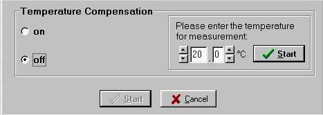 OxyMini Software 28 If you want to measure without temperature compensation, choose the OFF button. You will now be requested to enter the temperature of the sample manually.