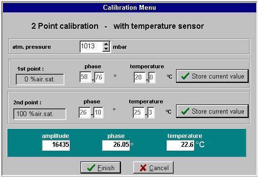2 C, respectively) and press the Store current value button to store both the 100% airsat. and its temperature temp at 100%. Afterwards, press the calibration solution back t h e w a s t e.
