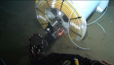 After arriving at the observatory at 2D-14, the cable bobbin was placed on the seafloor near the
