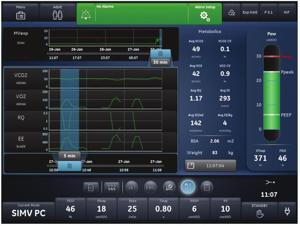Finding Steady State The view displays the relevant graphical trends and has an adjustable and sliding averaging window which assists in probing stable measurement