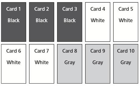 Derek conducts a probability experiment for his mathematics class. He uses the ten cards shown below.