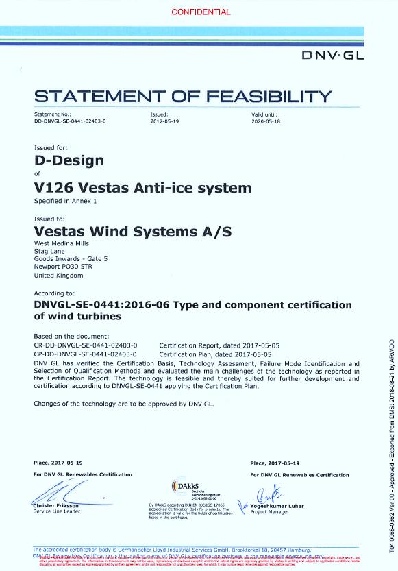 DNV-GL in order to generate a qualification plan for certification D - certificate for V126 demonstrator - 0068-0362