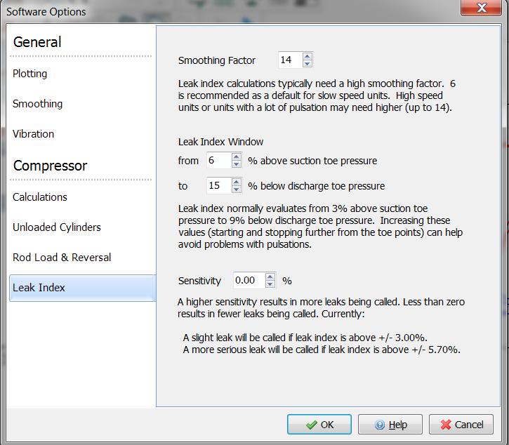 Leak Index Software Options These changes can be made under the software setup tab