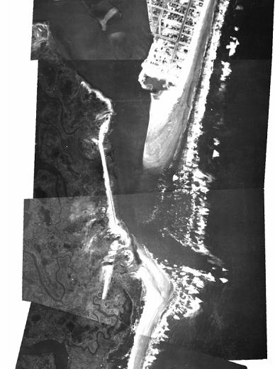 Shoreline changes at Wildwood Crest between 1920 and 2002. Both air photos cover the same area.