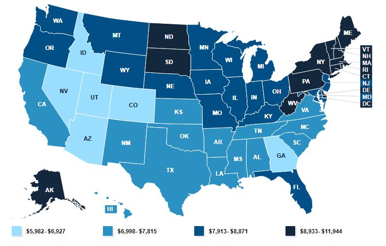 Total Healthcare Spend by State (per capita, 2014) AZ =
