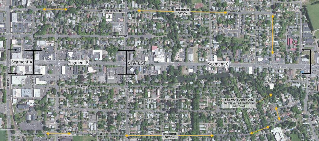 Improved Four-Lane Bike routes designated on Chemeketa and Mill streets not State Street
