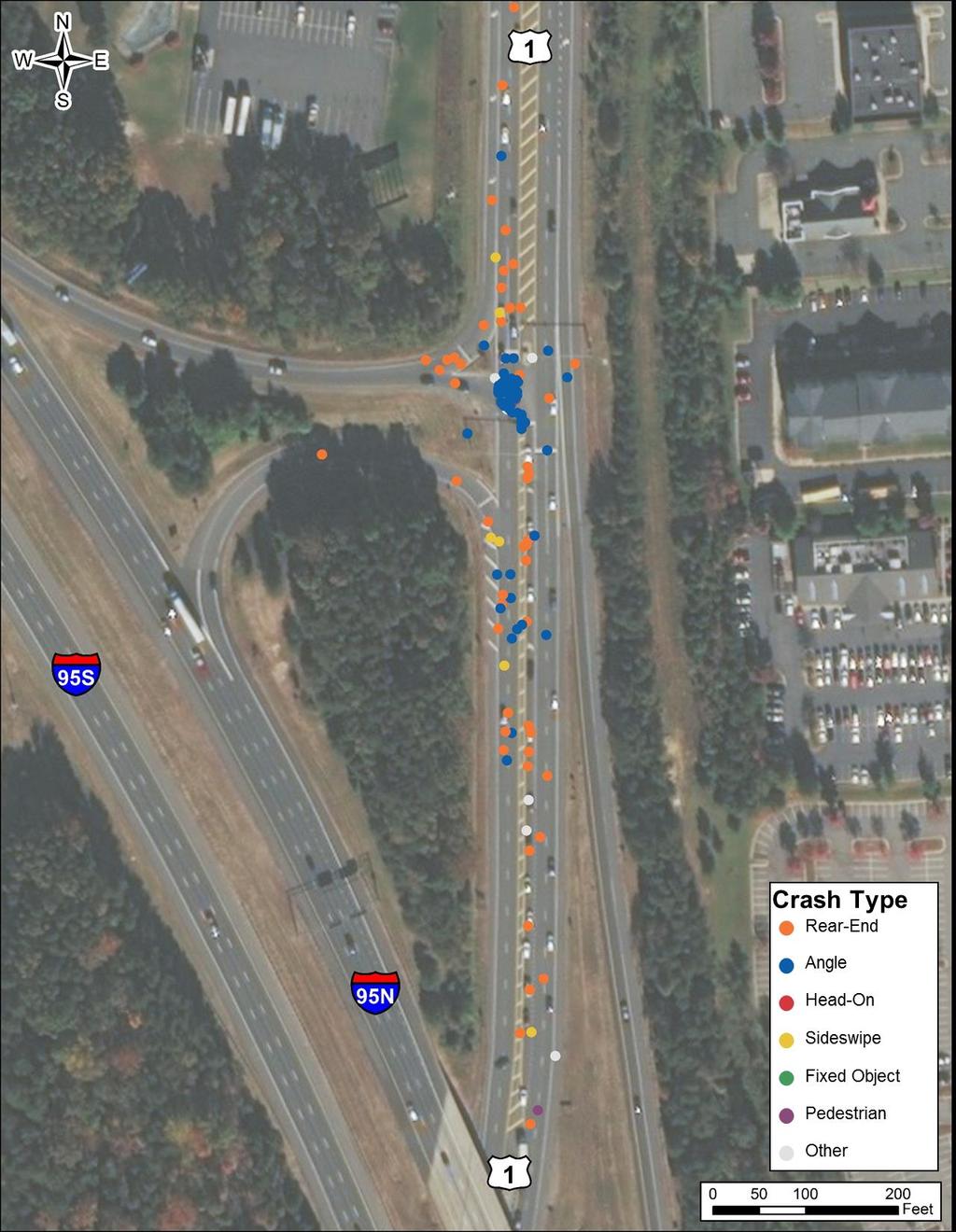 Figure 6: US 1 at Northbound I-95 Ramps Intersection Crash Map 2 FUTURE CONDITIONS 2040 No-Build Traffic Analyses Once the study team determined that the proposed roadway improvements on US 1 were
