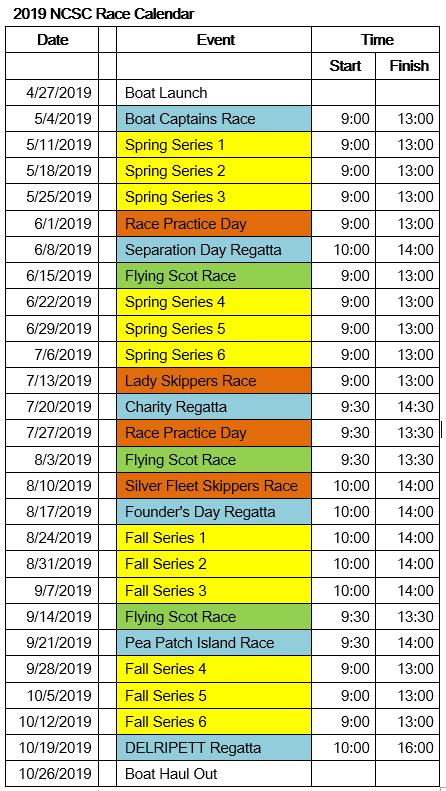 Racing 2019 NCSC Racing Schedule Our 2019 Racing schedule is similar to our 2018 schedule.
