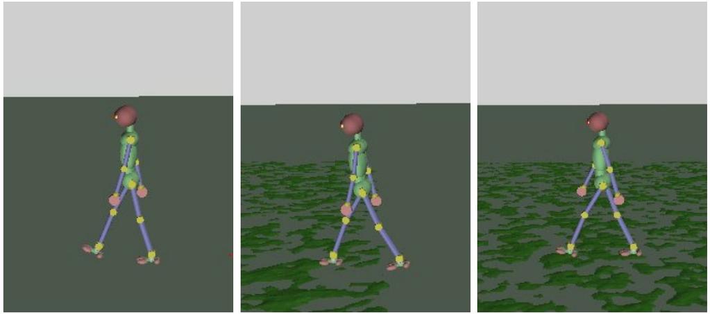 C. Implementation of the Learning in the B4LC To achieve stable walking on uneven ground, we implement the CFV reflexes at the ankle joints during five walking phases.