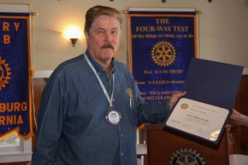 Prez John recognized John Torres for his role in member sponsorship, and presented him with a circle for his Rotary pin.