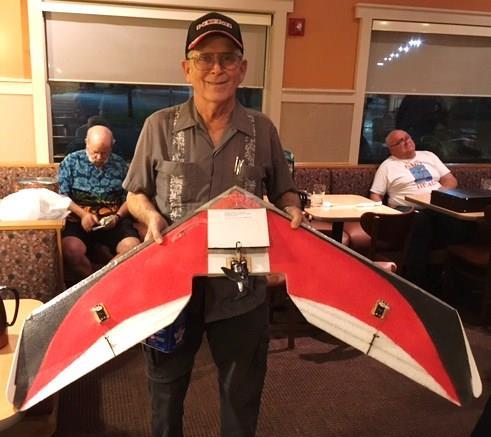 Don Copeland shows our new sign from Walton Signs MODEL OF THE MONTH: Sidney Hipp showed his Tough Wing, a Brian Crystal design. The 50 inch wing is hot wire cut from EP foam.