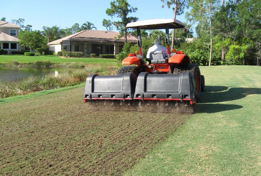 The roughs received two aerifications. Traffic areas where carts and foot traffic to and from fairways, tees, and greens received three to four aerifications.