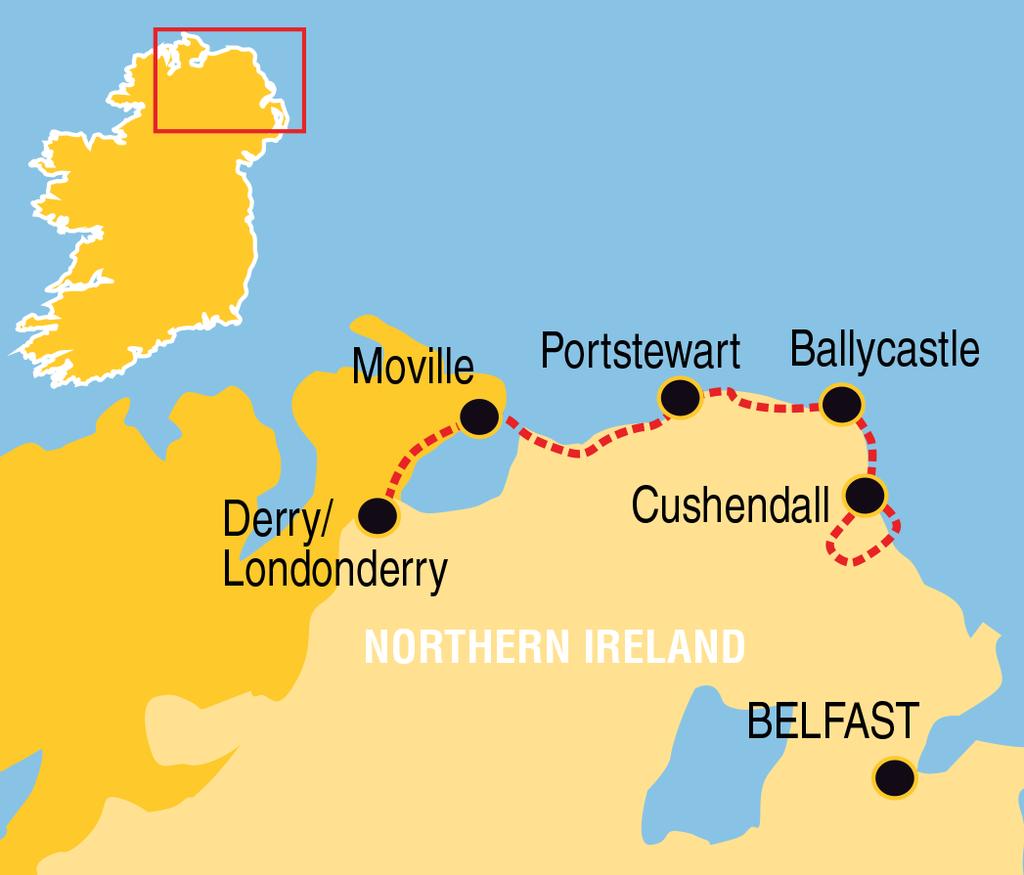 IRELAND: CAUSEWAY BAY CYCLE TOUR Self Guided 8 Days/7 Nights 2019 Experience a cycling holiday along Northern Ireland s legendary Causeway Coast. Marvel at the ever changing coastal views.