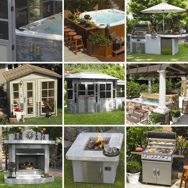 1. Product collage showing all product categories 3. Cal Spas Home Resort living, a complete backyard 2.