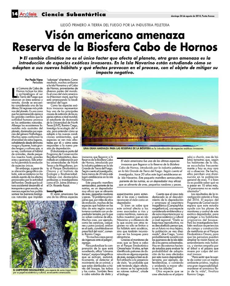 Annex 1 My project and activities related with the Sub-Antarctic Biocultural Conservation Program appeared on different Chilean and also international news, showing to public the importance