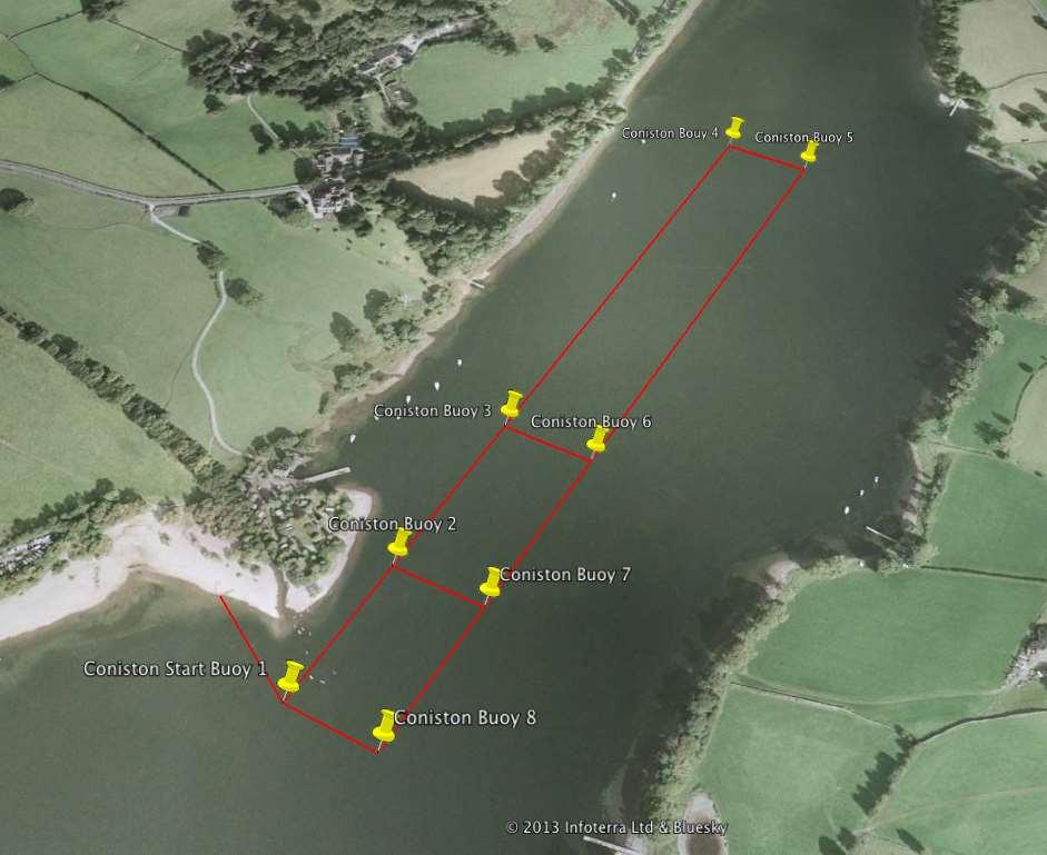 8:30am: 3.8K course is deep water start lined up to left of Coniston Start Buoy 1.