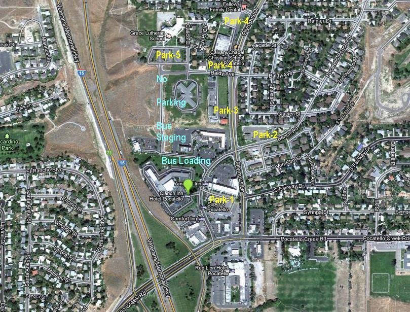 on any roads as buses will need the space for staging Park-1: Sandpiper, 1400 Pocatello Bench Road Park-2: Dr.