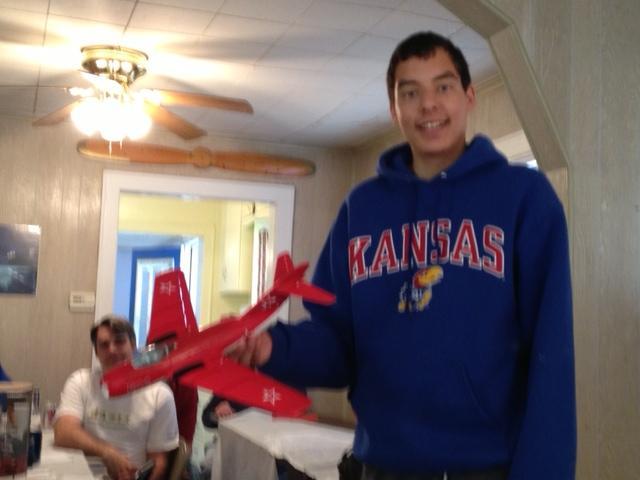 Prizes awarded at the Jayhawk Electric were as follows: Ist ticket George Jones selected the Fly- Zone Beaver with Floats 2 nd Al Lata won the Gee Bee with Radio 3 rd David Miller, Castle 100 amp ESC