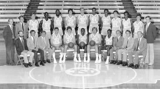 Middle Row: Assistant coach Gerry Gimelstob, assistant coach Jene Davis, Chuck Franz, Randy Wittman, Isiah Thomas, Ted Kitchel, assistant coach Jim Crews and athletic trainer Bob Young.