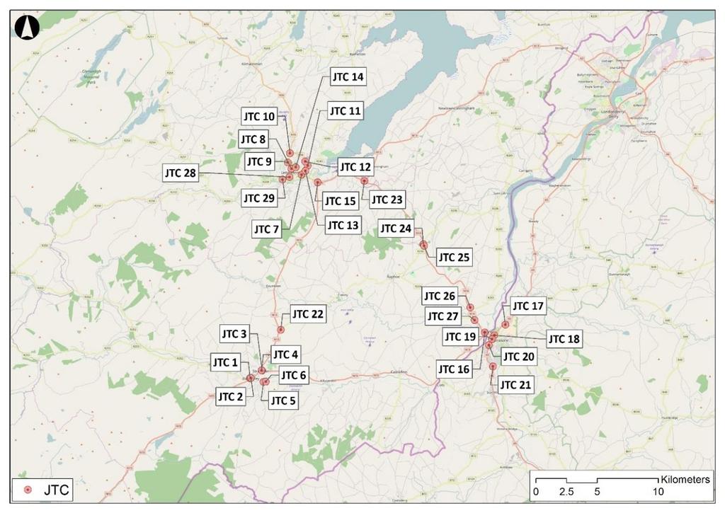 Figure 2-4: Proposed JTC Survey Locations Journey Time Information Journey times would be recorded for each of the major routes within the modelled area.