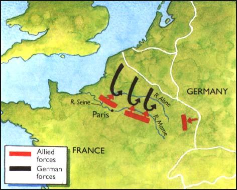 Western Front Deadlocked region in northern France German forces were unable to break through Allied lines 1st Battle of the Marne 1st major clash Sept 9th: General Helmuth von