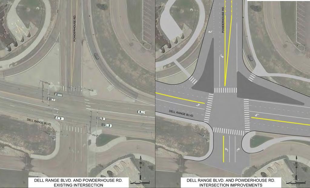 1. Powderhouse Road Intersection The existing intersection of Dell Range Boulevard and Powderhouse Road operates with all movements at LOS D or better, with the exception of the southbound left-turn