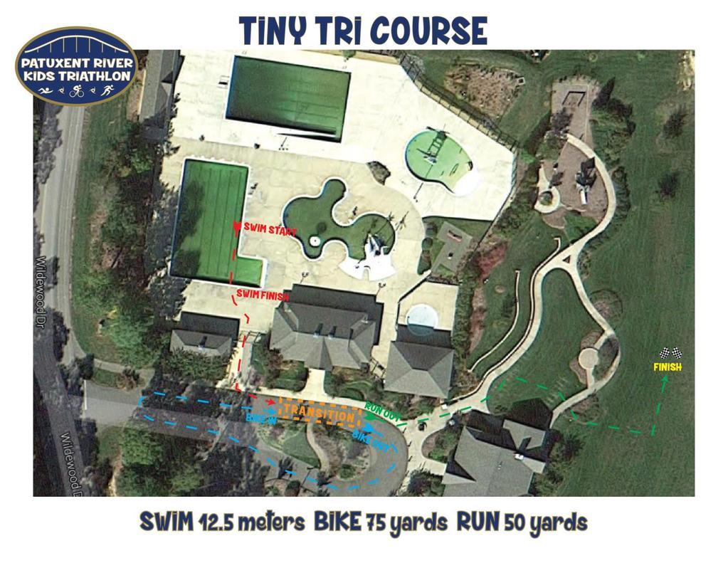 Course Information Tiny Tri (3-5 year olds) Swim Course: 12.5 meters The swim starts in the middle of the lane on the near side of the pool. The swim is 12.