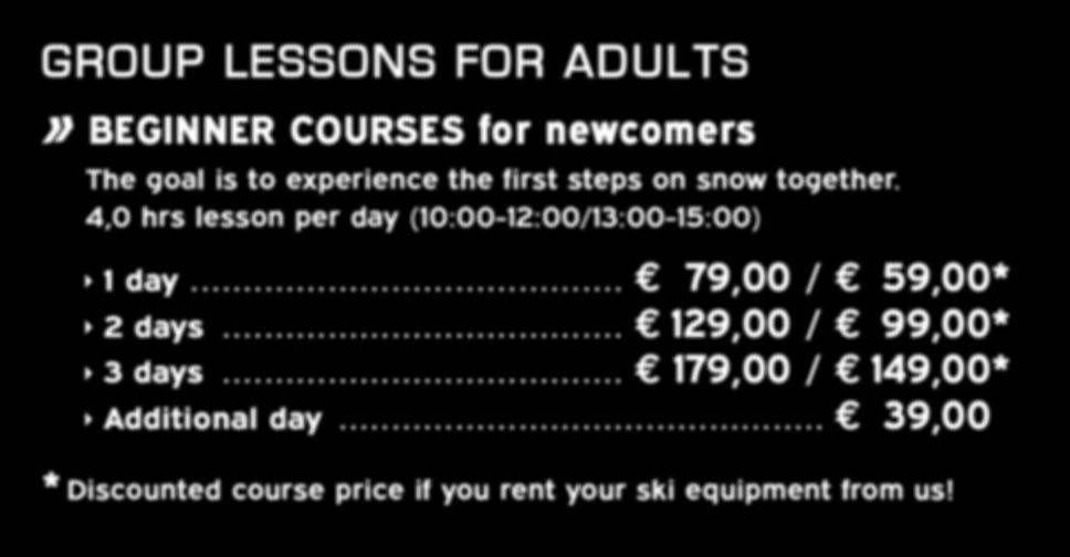 SKI SCHOOL GROUP LESSONS FOR ADULTS BEGINNER COURSES for