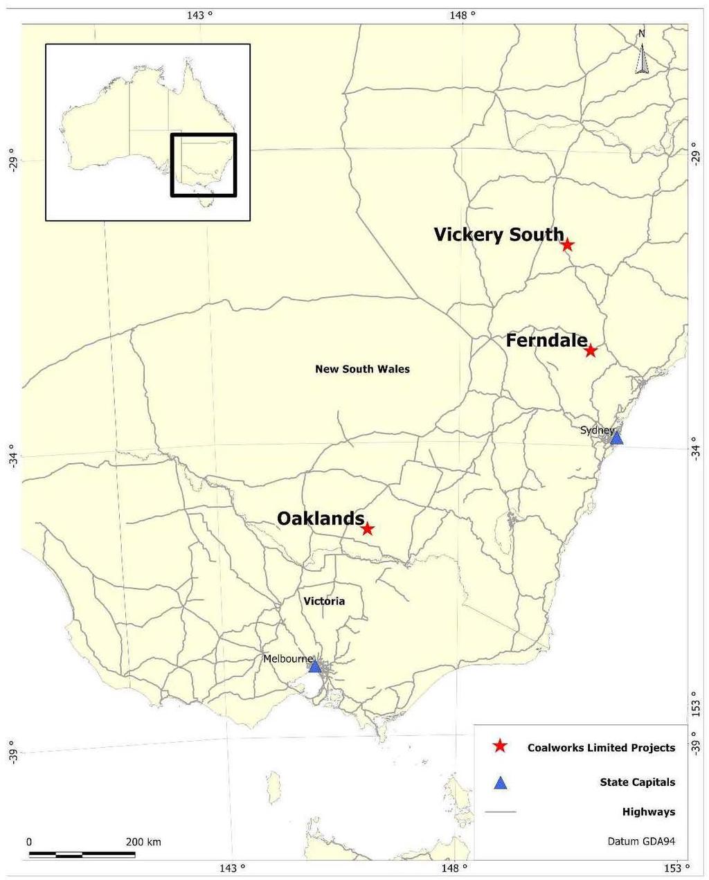 The locations of Coalworks projects in Australia are shown in