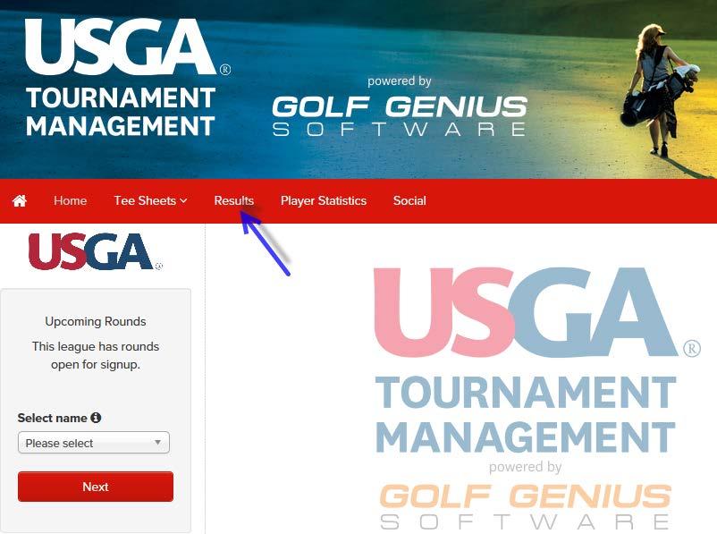 Results To check the results of the current or past tournaments you will use the Results link on the red menu bar.