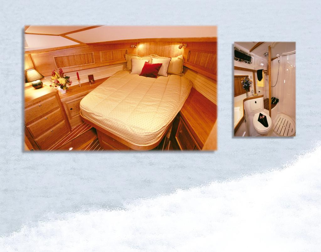 The comfortable master stateroom can be configured as a pedestal berth or as a vee-berth with filler.