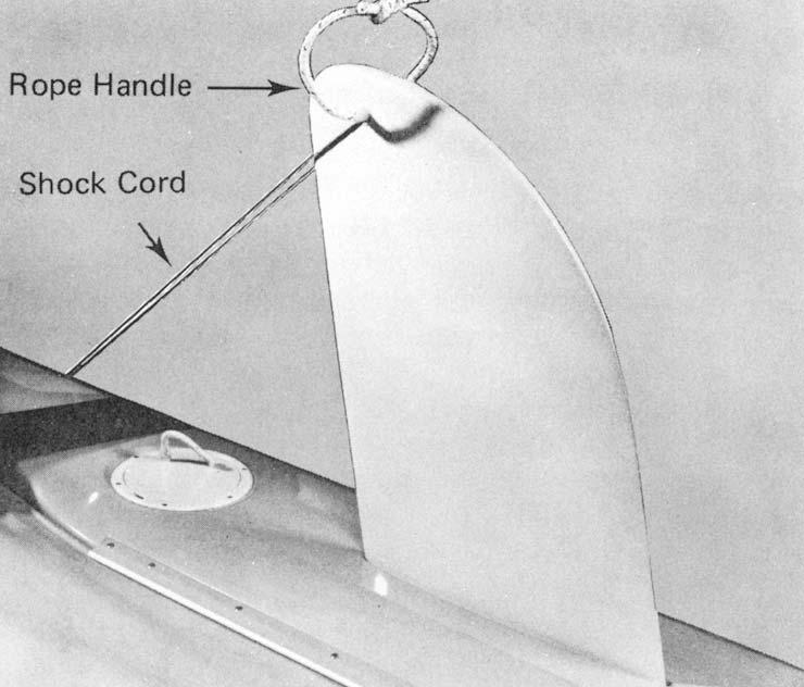 Figure 42 DAGGER BOARDS 1. Slip the shock cord through the hole in the upper portion of the dagger board, take both ends to the hole on the out board deck flange.