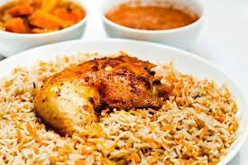 The hot meal serves a tasty and yummy chicken biryani with a