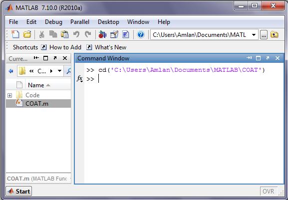 Fig. A1 MATLAB Directory Type run ('COAT') in the command window to start the toolbox and then the initial screen Fig.