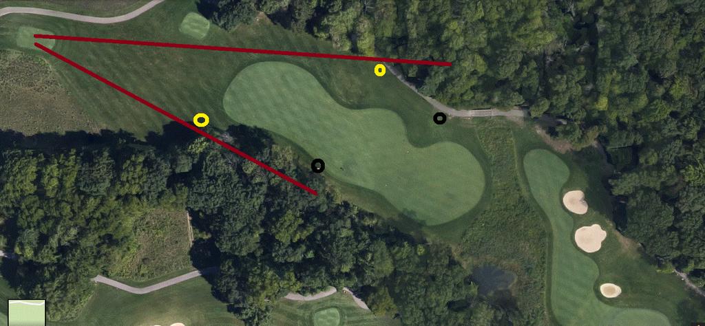 On the par 3 s you have the option to hit another off the tee, or take the distance to the drop area, or the distance to the place where the ball last crossed the Hazard line, with 1 stroke penalty.