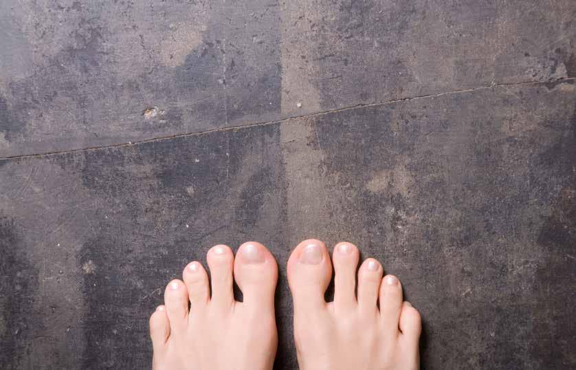 The BLIND MARCH Test: Stand about four feet from the full-length mirror and place a piece of tape in front of your toes.