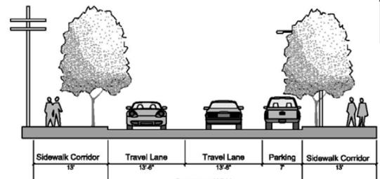 physical separa on and a landscape buffer from moving cars Cyclists would share the roadway lanes and sharrow markings could be added to enhance