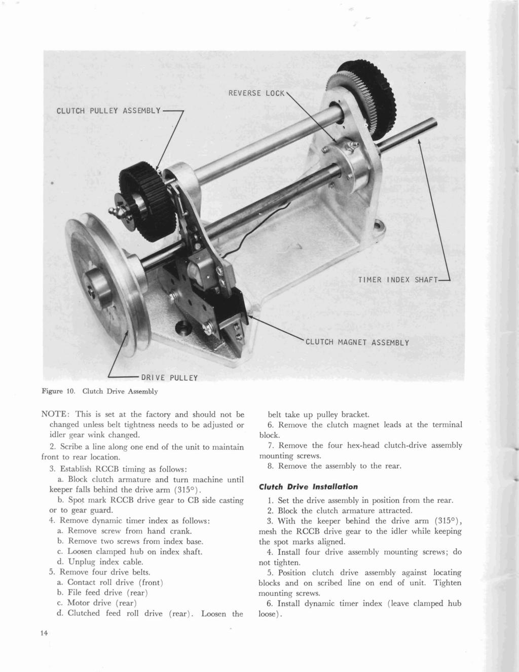 REVERSE LOCK\ CLUTCH PULLEY ASSEMBLY MAGNET ASSEMBLY Figure 10. Clutch Drive Assembly NOTE: This is set at the factory and should not be belt take up pulley bracket.