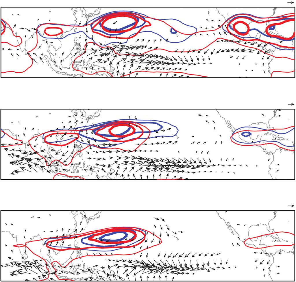 9 W 6 W Figure 4. Differences in April and May 925-mb wind between El Niño and La Niña years (i.e. El Niño minus La Niña).