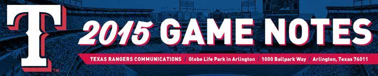 Oakland Athletics (10-14) at Texas Rangers (7-15) LHP Drew Pomeranz (1-2, 4.50) vs. RHP Nick Martinez (2-0, 0.35) Game #23 Home #11 (2-8) Sat., May 2, 2015 Globe Life Park in Arlington 7:05 p.m. (CDT) FSSW / 105.