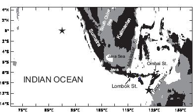 Observed Intraseasonal Oceanic Variations 109 Figure 1 Geography of the study region and the locations of the moorings. The grey shaded indicates regions with depth less than 100m.