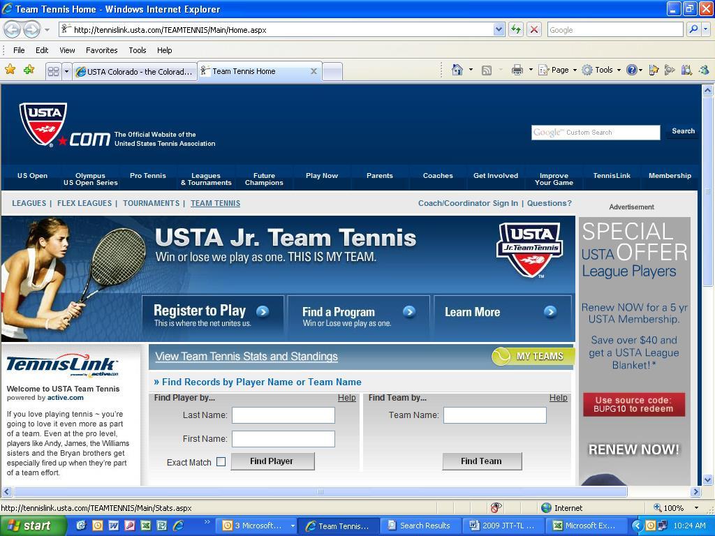 TennisLink Home Page Register for a team Login Look up