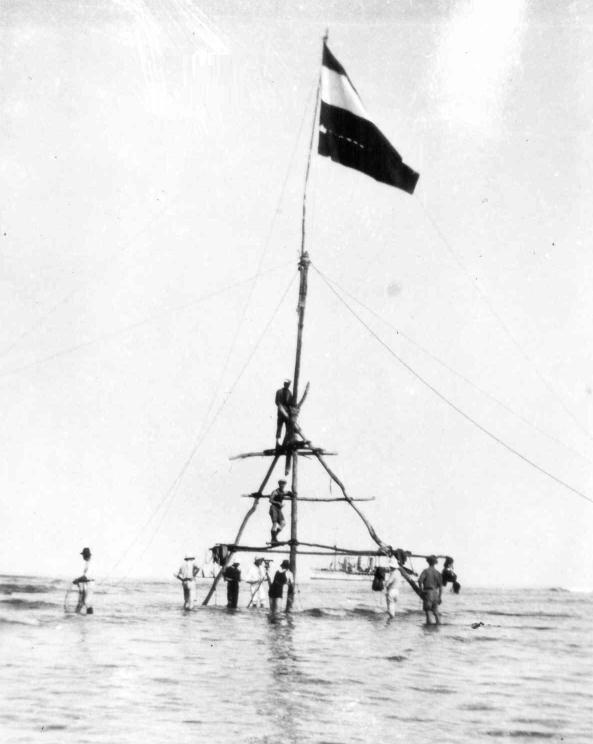 Up to early 1940s: Survey flag on an offshore reef to extend horizontal sextant control further offshore could achieve accuracy typically between 50 500 metres compared to GNSS on modern ships.