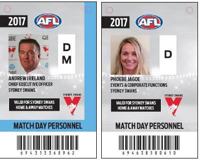 All football (full time and support) and commercial staff will receive AFL photo accreditation. This pass is required for entry into every stadium, and must be visible at all times.